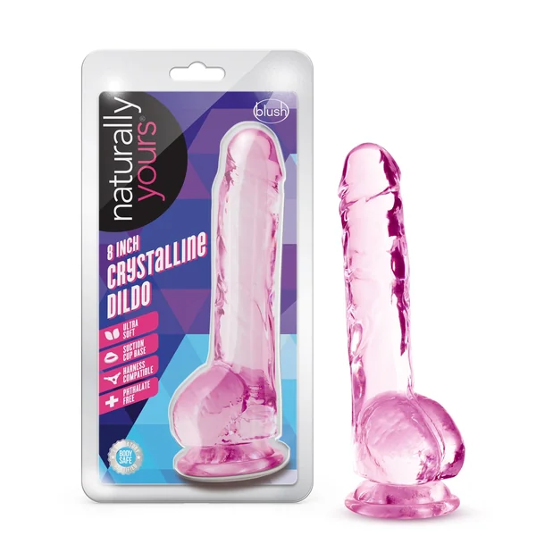 Naturally Yours - 8 Inch Crystalline Dildo - Rose