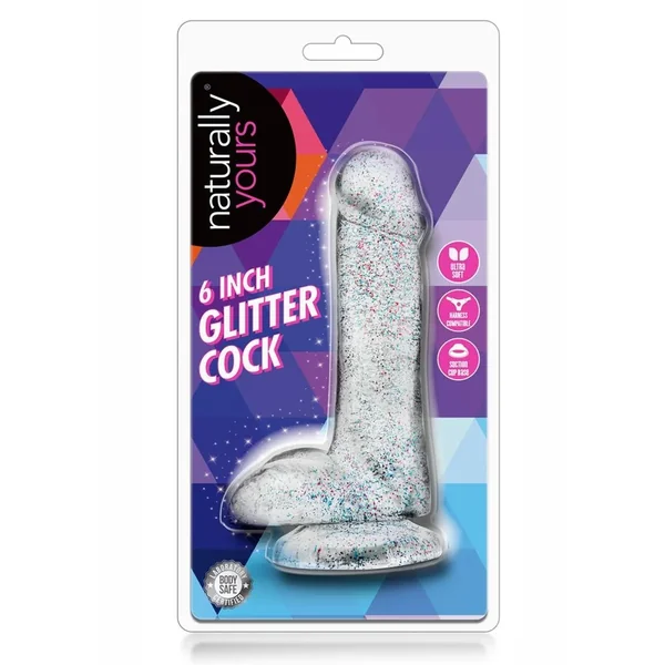 Naturally Yours Glitter Dildo with Balls 6in