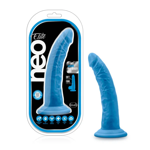NEO ELITE 7.5IN SILICONE DUAL DENSITY COCK NEON BLUE