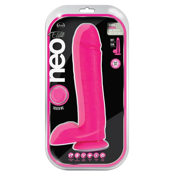 Neo Elite Neon Pink: 10.5-Inch Long Dildo - Made with Purio Silicone & SensaFeel Dual Density Realistic Technology