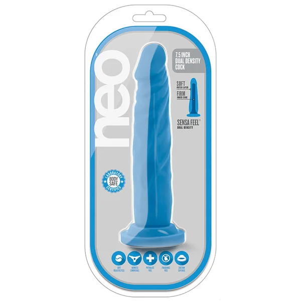 Neo Realistic Neon Blue 7.5-Inch Long Dildo With Suction Cup Base