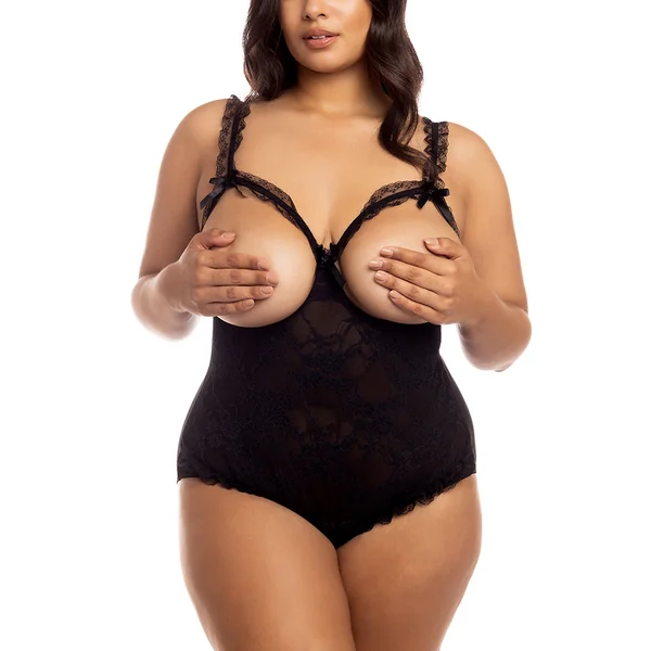 Oh La La Cheri Amber Crotchless Cupless Open-Rear Lace Teddy - Curvy