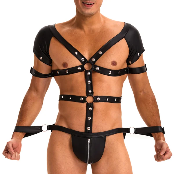 Oh Yeah Wet Look Full Body Jockstrap Harness With Cuffs