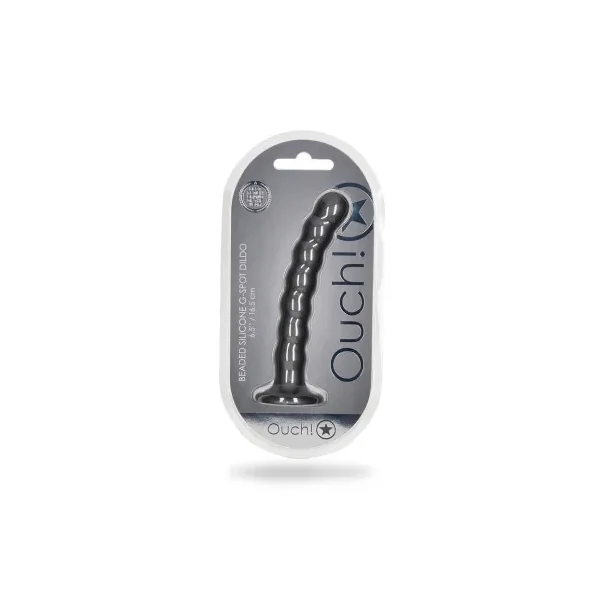Ouch! Beaded Silicone 6.5 in. G-Spot Dildo, 6.46 Inch Insertable, 0.98 Inch Max Width, Gunmetal