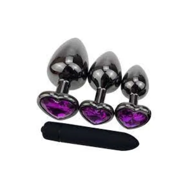 Ouch! Heart Gem Metal Butt Plug Medium Gun Metal Amethyst Purple