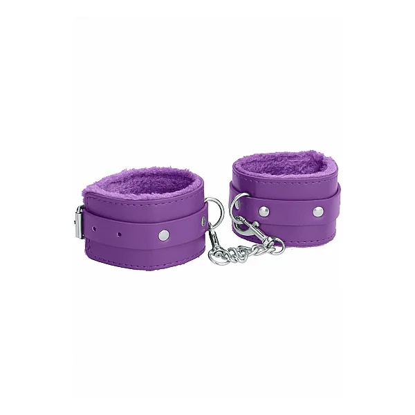 OUCH! PLUSH LEATHER HANDCUFFS PURPLE