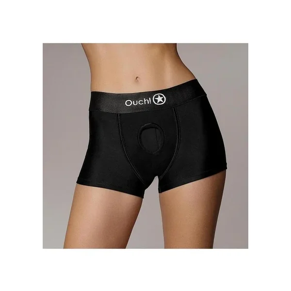 Ouch! Vibrating Strap-On Boxer with Rechargeable Bullet – XS/SM – Black