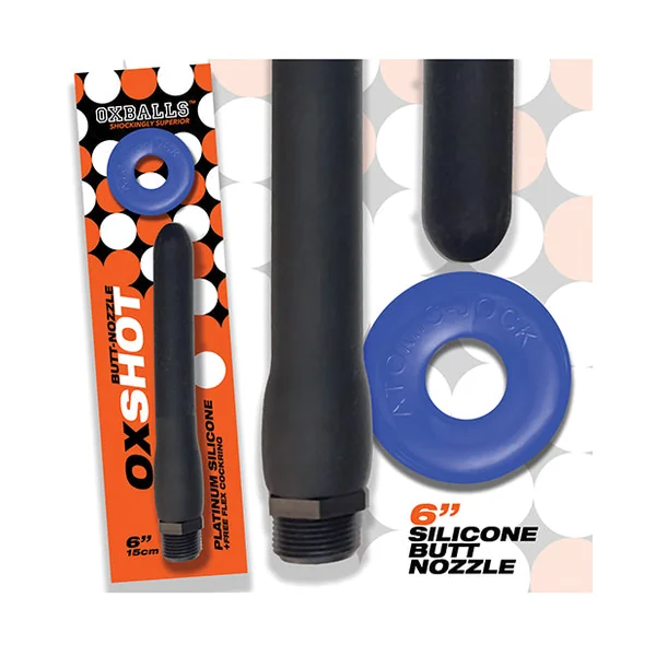 Oxballs Oxshot 6" Silicone Butt Nozzle W-flex Cockring - Black-blue