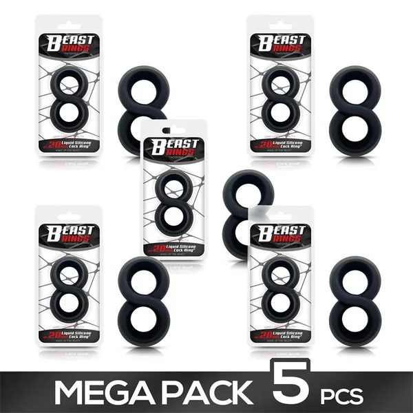 Pack 4 + 1 Penis Ring 100% Liquid Silicone 2 cm Black