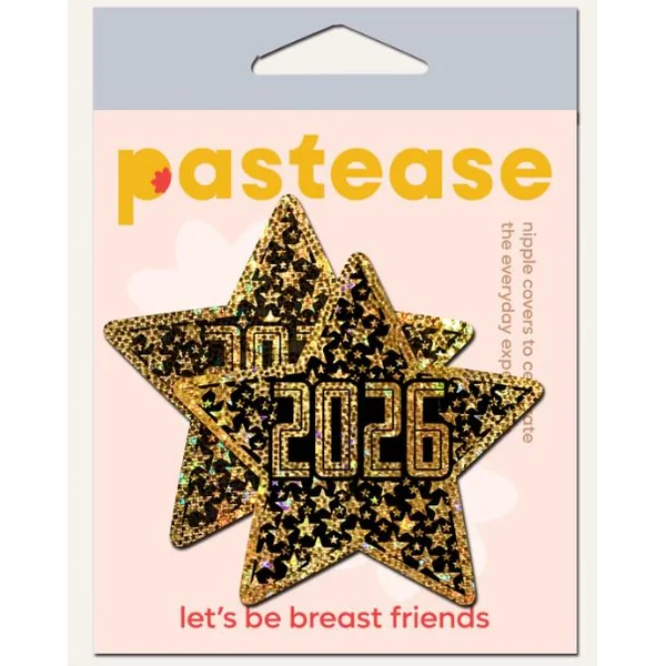 PASTEASE HAPPY NEW YEAR 2026 BLACK & GOLD STAR NIPPLE