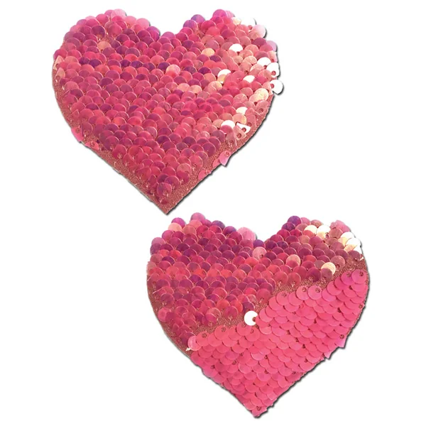 PASTEASE HOT PINK & MATTE PINK COLOR CHANGING SEQUIN HEARTS PASTIES