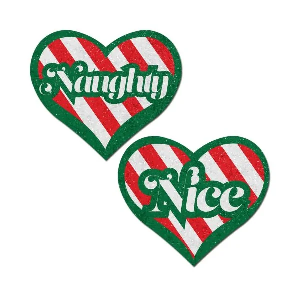 PASTEASE NAUGHTY & NICE HEART GREEN RED & WHITE VELVET