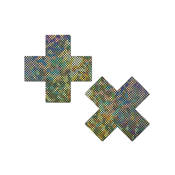 Pastease Shattered Glass Disco Ball Glitter Silver Cross Nipple Pasties