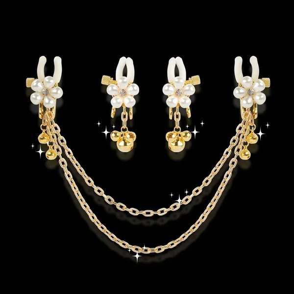 Pearl Petals Bells Nipple Clamps with Chain
