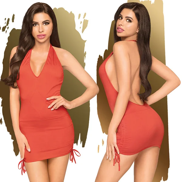 Penthouse Earth-Shaker Mini Dress with Thong - Red L/XL