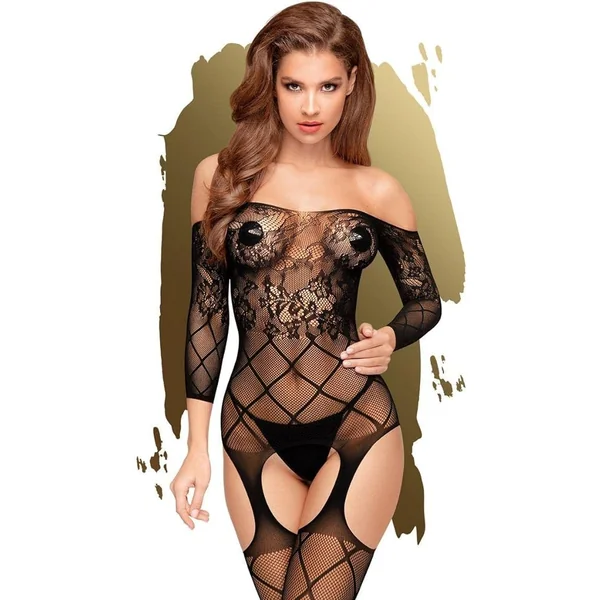 Penthouse Lingerie Top-Notch Long-Sleeved Lace Bodystocking S-L
