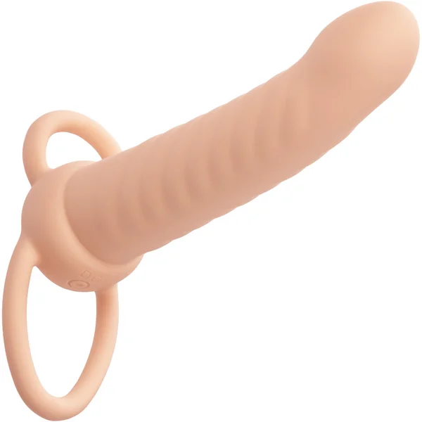Performance Maxx Rechargeable Ribbed Vibrating 6" Silicone Dual Penetrator By CalExotics - Vanilla