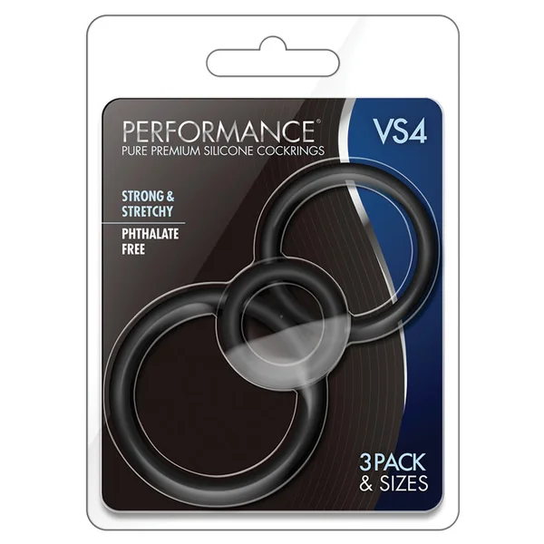 Performance VS4: Black Penis Rings (3-Sizes) - Made with Puria Silicone