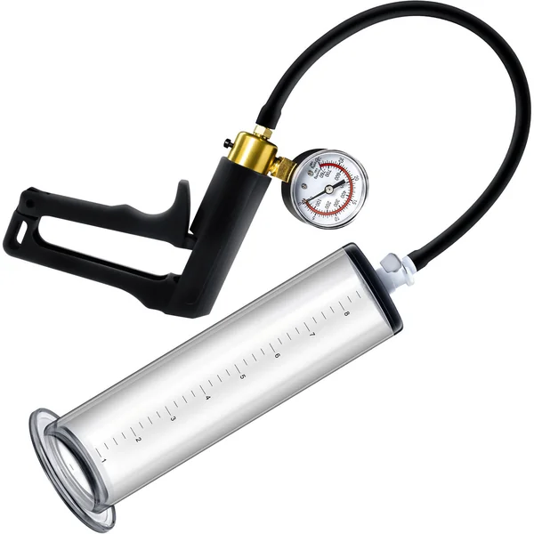 Performance VX7 Vacuum Penis Pump With Brass Pistol & Pressure Gauge By Blush - Clear