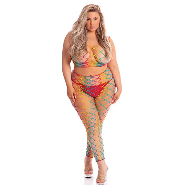 Pink Lipstick Roy G. Biv 2 Pc Bodystocking Rainbow