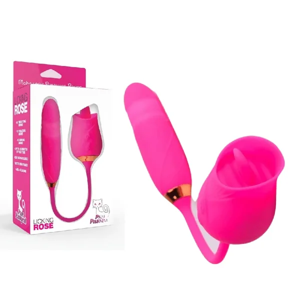 Pink Pussycat Vibrating Licking Clitoral Rose Multi-Speed Rechargeable Vibrator