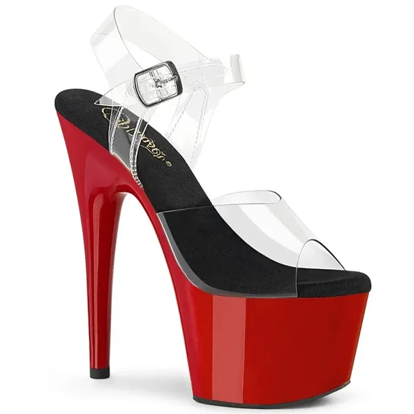 Pleaser – Adore 708 Clear-Black/Red Platform Stilettos with 7 inch Heel | UK 2-11