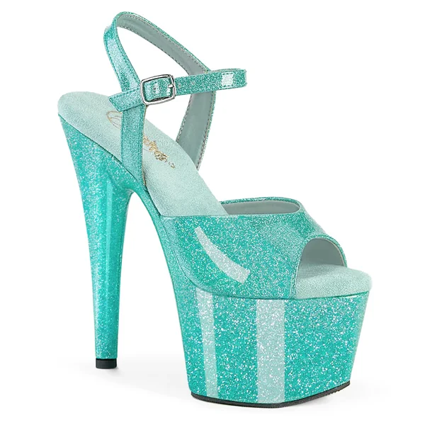 Pleaser Adore 709GP Melissa Stiletto Platform Sandals - Aqua Glitter
