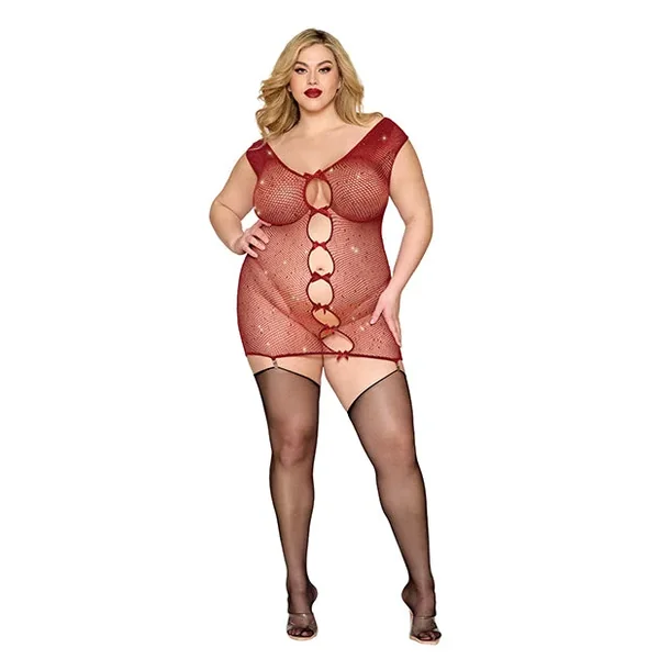 Plus Size Seamless Red Diamond Garter Slip