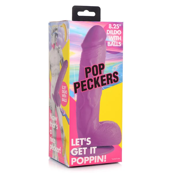 Pop Pecker 8.25 Inch Dildo With Balls - Purple