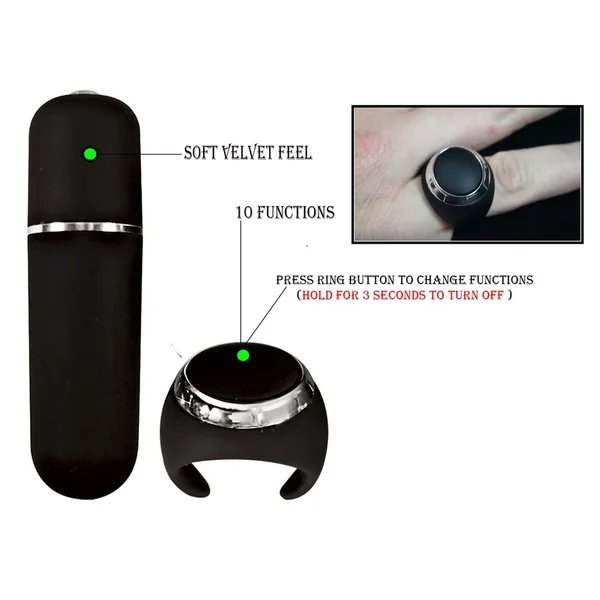 Power Ring Remote Mini Slim Bullet Vibrator With Remote Control Black