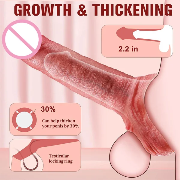 Premium Silicone Cock Sleeve - Lifelike Penis Enlarger Cock Ring Ejaculation Male Sex Toy