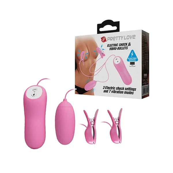Pretty Love Electric Shock Vibro Nipple Clamps & Bullet – Pink