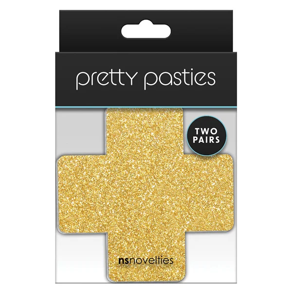 Pretty Pasties Glitter Cross - Blk/Gold (2 Pack)