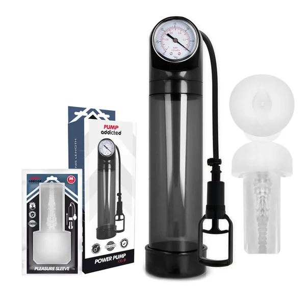 Pump addicted RX9 black erection pump with masturbator