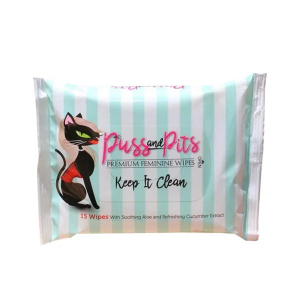 Puss and Pits Premium Feminine Wipes 1-Pack (15 Wipes per Pack)