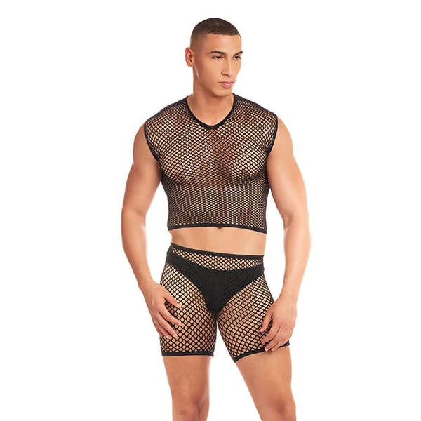 Rainbow Party Net-Bula Large Mesh Long Brief 3 pc Set - Black S/M