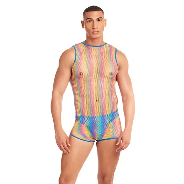 Rainbow Party Pride Star Mesh Singlet Men’s Lingerie Set Rainbow S/M
