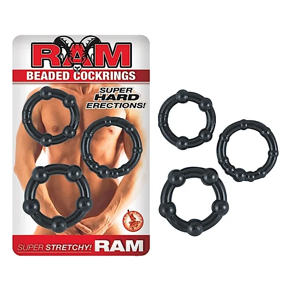 RAM BEADED COCKRINGS BLACK