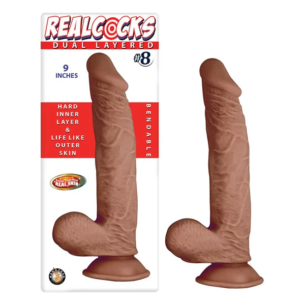 REAL COCKS DUAL LAYERED #8 BROWN 9 “