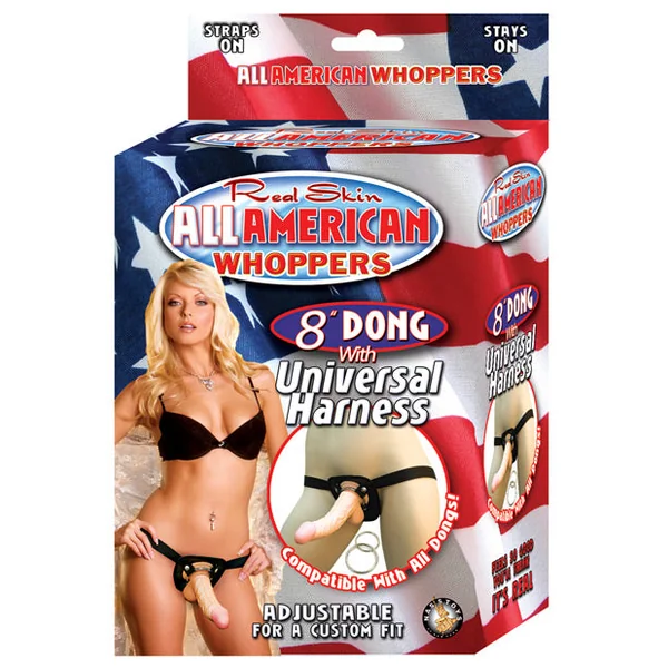 Real Skin 8" Dong All American Whoppers W-universal Harness