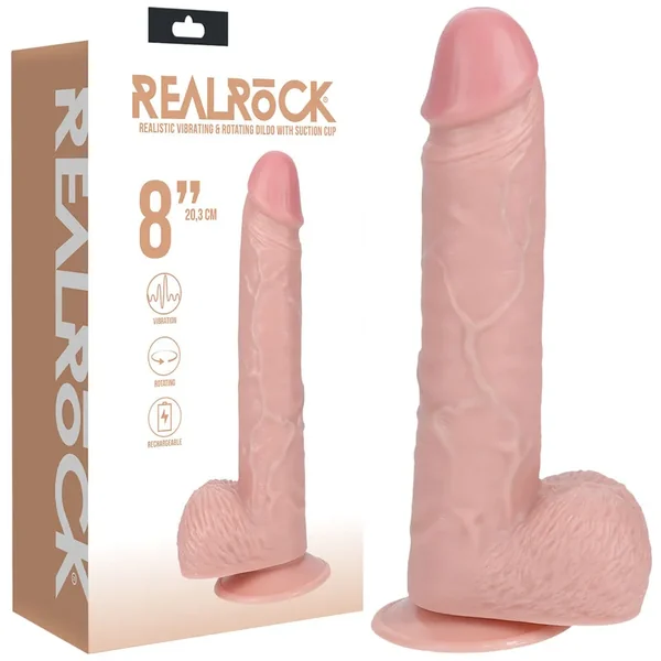 REALROCK 20cm Vibrating + Rotating Cock + Balls – Flesh-(rea192fle)