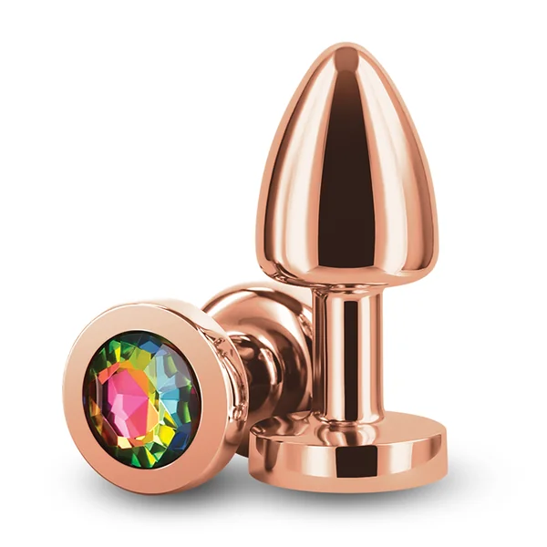 Rear Assets Rose Gold Round Gem Metal Butt Plug - Petite