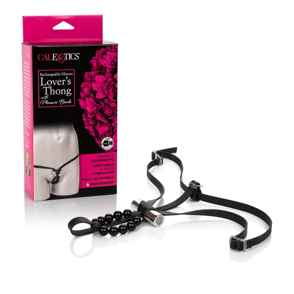 RECHARGEABLE SILICONE LOVER’S THONG W/ PLEASURE BEADS