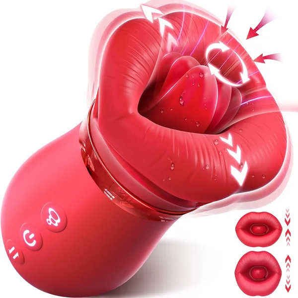 Red Lips Vibrating Stimulator - Dual-Action Suction & Licking Massager for Women