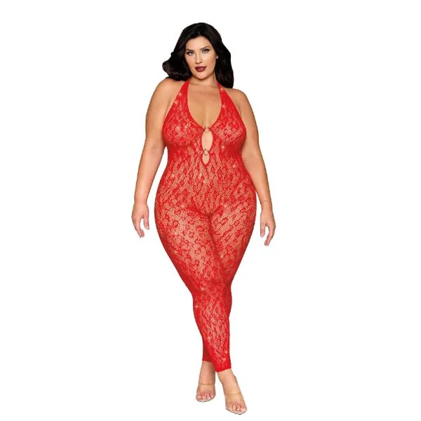 RHINESTONE BODYSTOCKING POINSETTIA Q/S