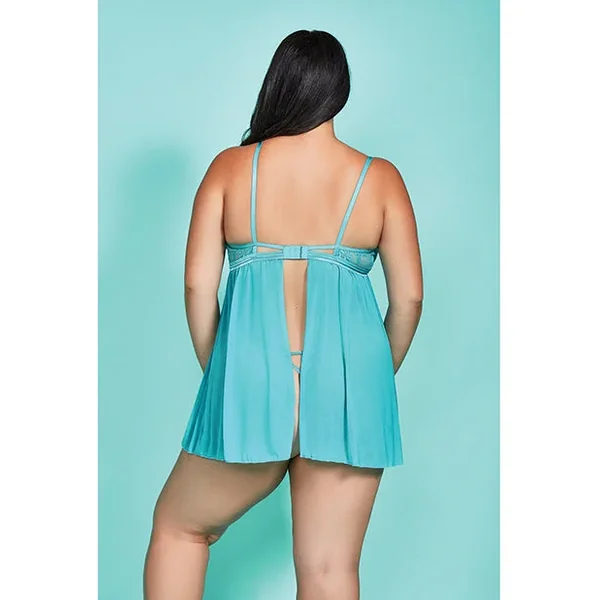 Riley Eyelash Lace Soft Cup Babydoll & Panty Teal 3X