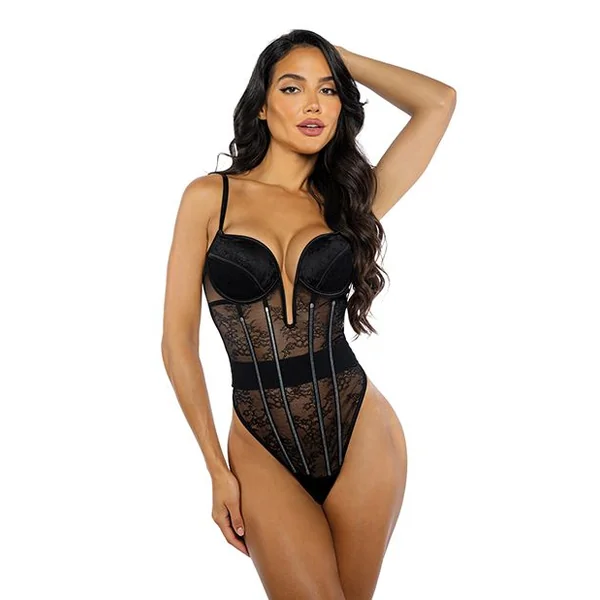 Roma Confidential Belle Noir Chantilly Lace and Satin Teddy