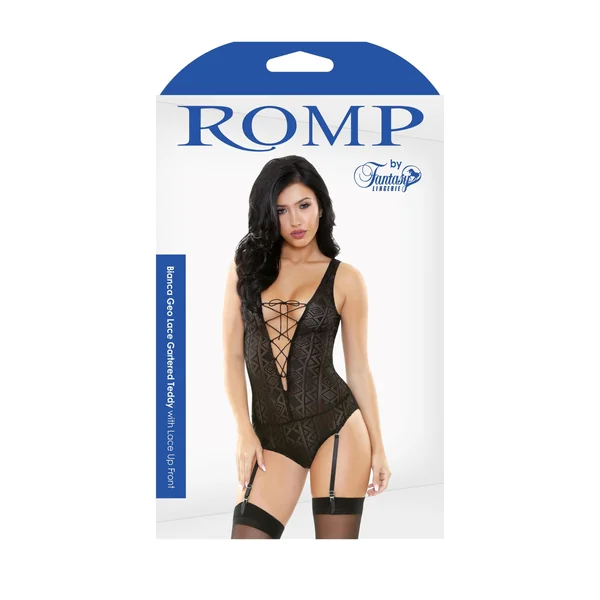 Romp Bianca Geo Lace Gartered Teddy - Medium-large