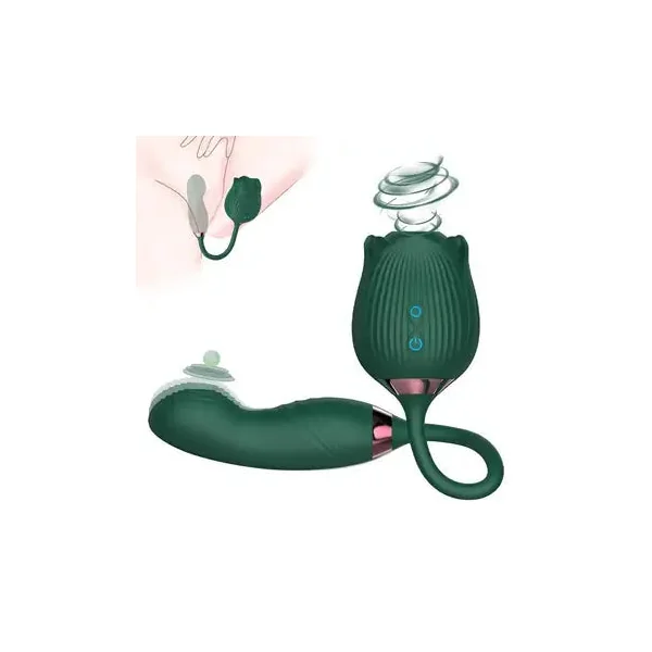 Rose 2-in-1 Clitoral Sucker and Dildo Vibrator Powerful Stimulation Toy