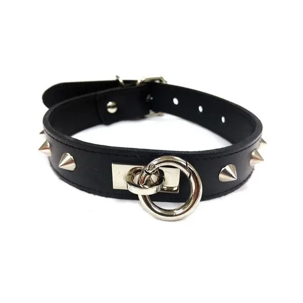 Rouge Leather O Ring Studded Collar – Black